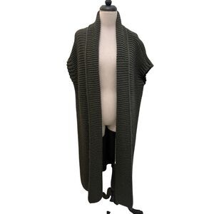 Suzy D London Women's Open Front Ribbed Cap Sleeve Cardigan Olive Green One Size